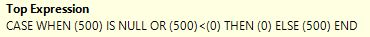 The Top expression is CASE WHEN (500) IS NULL OR (500)<(0) THEN (0) ELSE (500) END