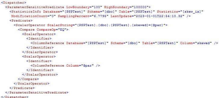 The Dispatcher tag that appears in PSP-optimized plans