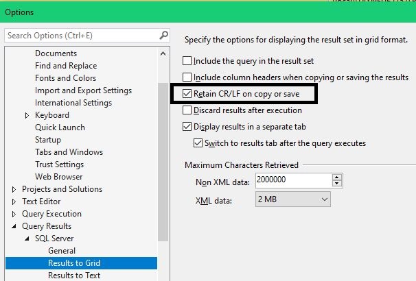 Options for Query Results to Grid